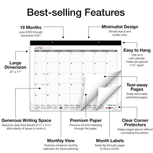 Professional Desk and Wall Calendar 2020-2021: Large Monthly Pages - 22"x17"