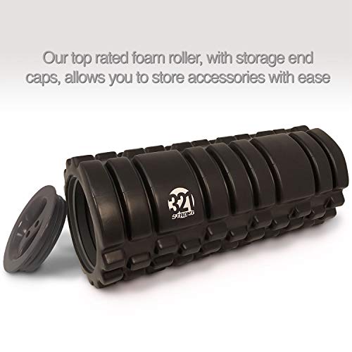 5 in 1 Foam Roller Set with Muscle Roller Stick, Stretching Strap, Double Lacrosse Peanut, Spikey Plantar Fasciitis Ball