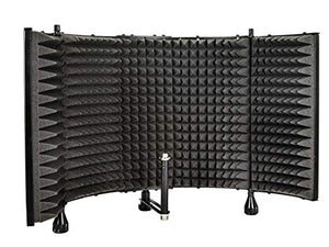 Monoprice Microphone Isolation Shield - Black - Foldable With 3/8" Mic Threaded Mount, High Density Absorbing Foam Front & Vented Metal Back Plate - Stage Right