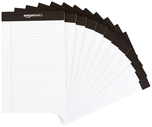 AmazonBasics Narrow Ruled 5 x 8-Inch Writing Notepads - White (50 Sheet Paper Pads, 12 pack)