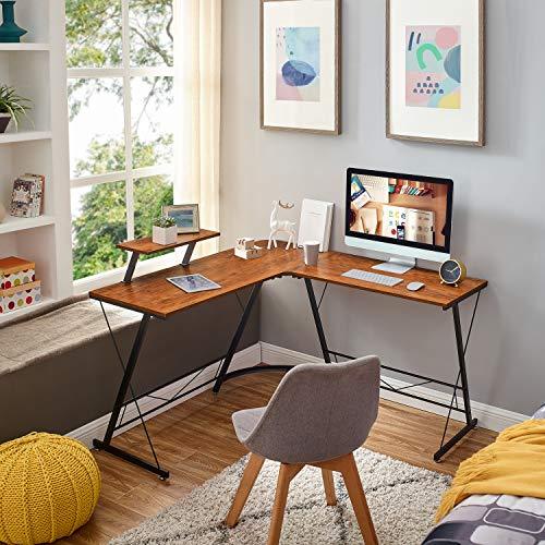 L-Shaped Desk, Computer or Office Desk with Large Monitor Stand