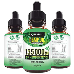 Pure Hemp Extract 135000 MG for Pain Relief, Relaxation, Sleep and Mood Support, Natural, Organic, Vegan, Zero CBD
