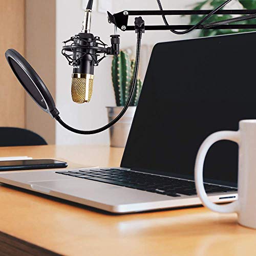 Condenser Microphone Bundle, Professional Cardioid Studio Condenser Mic Includes Adjustable Suspension Scissor Arm Stand, Shock Mount and Pop Filter, Podcasting, Studio Recording & Broadcasting