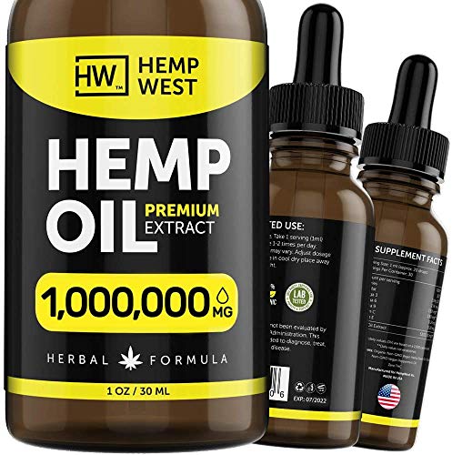 Hemp Oil 1,000,000 MG for Pain, Anxiety Relief - Sleep Support - Organic Extra Strong Formula - Vegan-Friendly - Helps for Skin, Hair - Pure Extract
