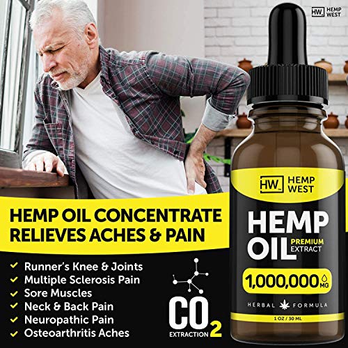 Hemp Oil 1,000,000 MG for Pain, Anxiety Relief - Sleep Support - Organic Extra Strong Formula - Vegan-Friendly - Helps for Skin, Hair - Pure Extract