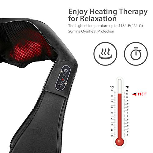 Portable Back and Neck Massager with Heat Deep Kneading Massage for Neck, Back, Shoulder, Foot and Legs - Use at Home, Car, Office