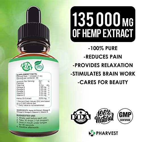 Pure Hemp Extract 135000 MG for Pain Relief, Relaxation, Sleep and Mood Support, Natural, Organic, Vegan, Zero CBD