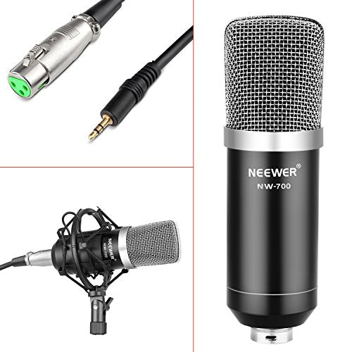 Professional Studio Broadcasting, Podcasting and Recording Condenser Microphone & Adjustable Recording Microphone Suspension Scissor Arm Stand with Shock Mount and Mounting Clamp Kit