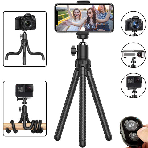 Flexible Cell Phone Tripod & Adjustable Camera Stand Holder with Wireless Remote for iPhone, Samsung, Android Phones and GoPro