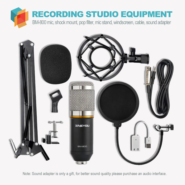 Condenser Microphone Bundle with Adjustable Mic Suspension Scissor Arm for Podcasting and Studio Recording