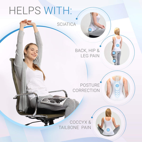 Everlasting Comfort Seat Cushion for Office Chair - Tailbone Pain Relief Cushion - Coccyx Cushion - Sciatica Pillow for Sitting
